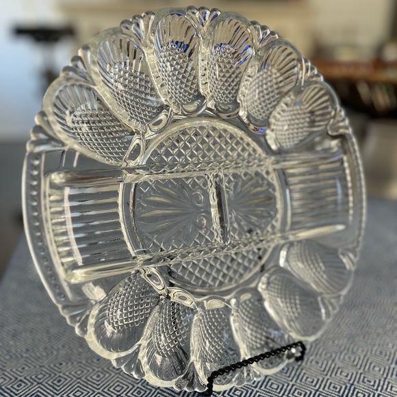 Deviled Egg & Relish Plate, 11" Crystal Platter Vintage Diamond Shape Cut Party - Picture 4 of 16